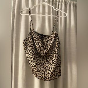 Leopard Print Cowl Neck Crop Top